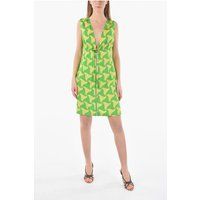 Retro-Print Minikleid mit tiefem V-Ausschnitt