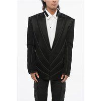Schwarzer Satin-Blazer mit Kontrastnähten