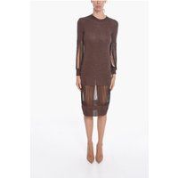 Metallic Strick-Midikleid mit Fransen