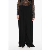 Schwarze doppelt plissierte Viskose-Crêpe-Hose