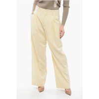Beige Hosen mit weitem Bein und Falten
