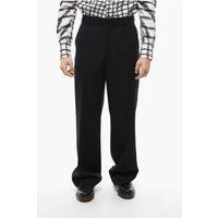 Schwarze Relaxed-Fit Wollhose