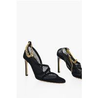 Schwarze Mesh-Stiletto-Sandalen