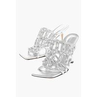 Gewebte Laméleder-Sandalen mit Absatz