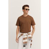 Minimalistisches braunes Baumwoll-T-Shirt mit Rundhalsausschnitt