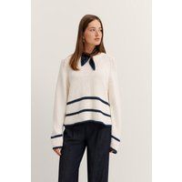Gestreifter Rundhals Baumwollmischpullover