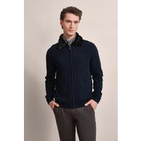 Strickjacke mit Strukturmuster und Kunstfellkragen