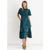 Grünes Smock-Midikleid mit Animal-Print