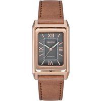 Rechteckige silberne Zifferblatt-Lederarmbanduhr