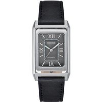 Rechteckige silberne Zifferblatt-Lederarmbanduhr