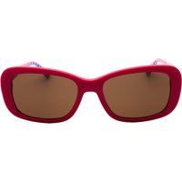 Rechteckige fuchsiafarbene Sonnenbrille mit braunen Gläsern