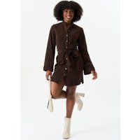 Braunes Cord-Hemdkleid mit Gürtel