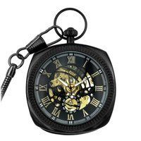 Schwarze und goldene Skelett-Taschenuhr
