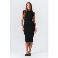 Ärmelloses Midikleid mit hohem Kragen