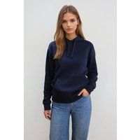 Essentieller Marineblauer Baumwoll-Mischgewebe-Hoodie