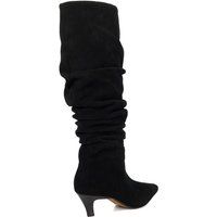 Dune Saunders Leder Damen Schwarze Stiefeletten mit Absatz bis zum Knie