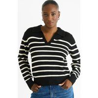 Gestreifter Strickpullover mit V-Ausschnitt
