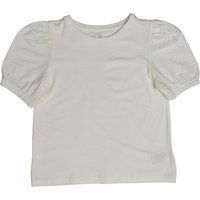 Weißes Mädchen-T-Shirt mit Lochstickerei und Puffärmeln