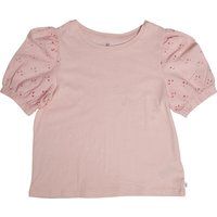 Weißes Mädchen-T-Shirt mit Lochstickerei und Puffärmeln