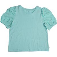 Weißes Mädchen-T-Shirt mit Lochstickerei und Puffärmeln