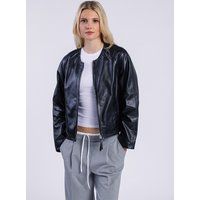 Kurze Kragenlose Lederjacke mit Reißverschluss