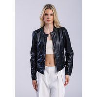 Kragenlose Bikerjacke aus Kunstleder