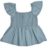Jeansbluse mit Wabenmuster und Rüschenärmeln für Mädchen