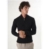 Herren Zopfmuster Pullover mit Halbreißverschluss