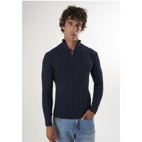 Herren Zopfmuster Pullover mit Halbreißverschluss