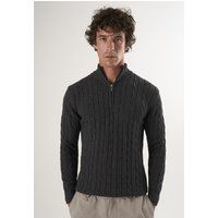 Herren Zopfmuster Pullover mit Halbreißverschluss