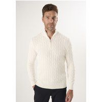 Herren Zopfmuster Pullover mit Halbreißverschluss