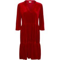 Rotes Samt-Stufenkleid mit V-Ausschnitt