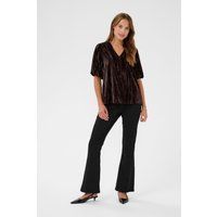 Veloursbluse mit V-Ausschnitt und lockerer Passform