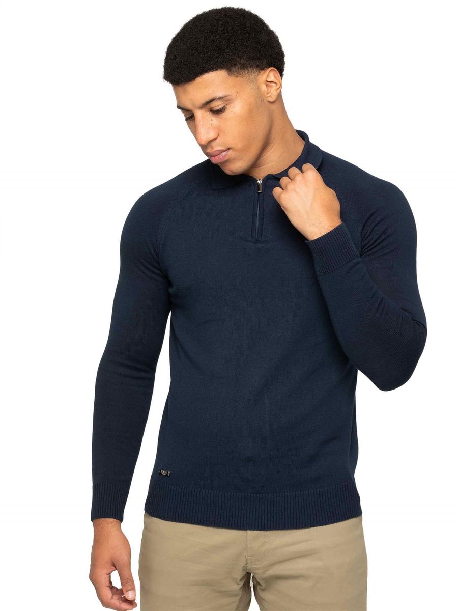 Herren Polo-Strickpullover mit halbem Reißverschluss