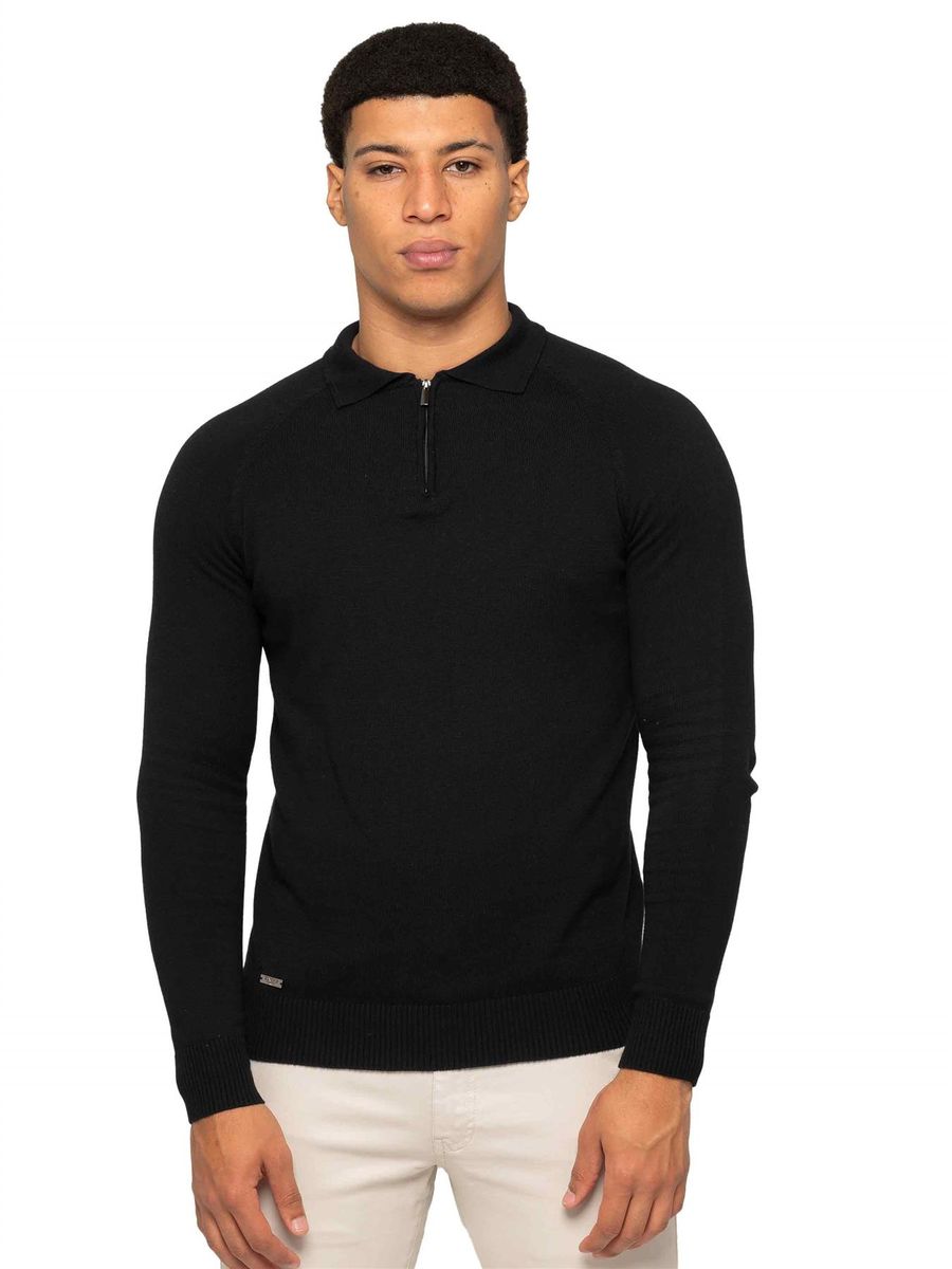 Herren Polo-Strickpullover mit halbem Reißverschluss