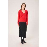 V-Ausschnitt Zopfmuster Strickpullover
