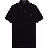Schwarzes Poloshirt mit Doppelt Gestreiftem Kragen