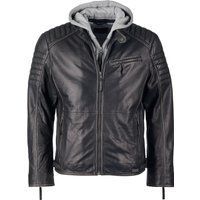 Schwarze Lederjacke mit Kapuze