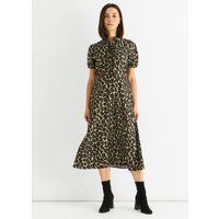 Midi-Kleid mit Tiermuster und Rüschenkragen