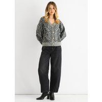 Grauer Cardigan aus Wollmischung mit Leopardenmuster