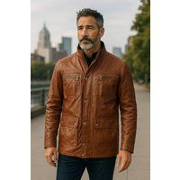 Herren braune Militär-Lederjacke im Feldstil
