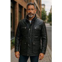 Herren Schwarze Leder Field Jacke