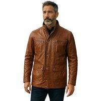 Herren-Militärjacke aus braunem Leder
