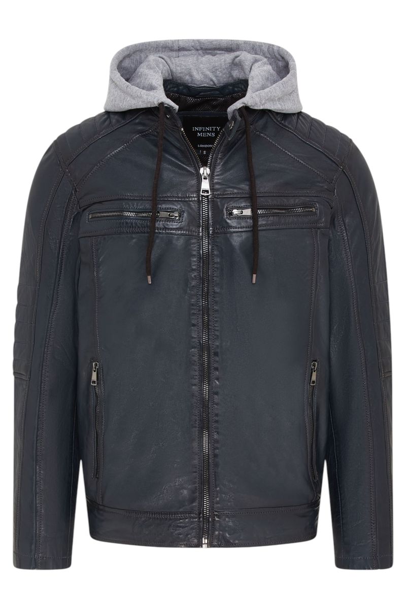 Leder-Bikerjacke mit Kapuze aus Lammleder