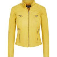 Gelbe Slim Fit Leder Bikerjacke für Damen