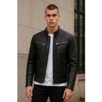 Klassische Bikerjacke aus Leder für Herren