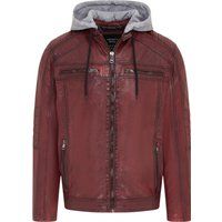 Burgunderfarbene Lederjacke mit Kapuze