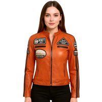 Leder-Bikerjacke mit Rennsport-Applikationen