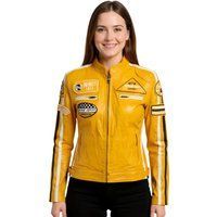 Gelbe Damen-Rennlederjacke für Motorradfahrer