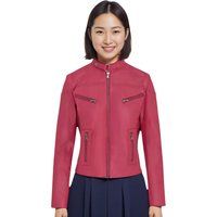 Lässige pinke Leder Bikerjacke